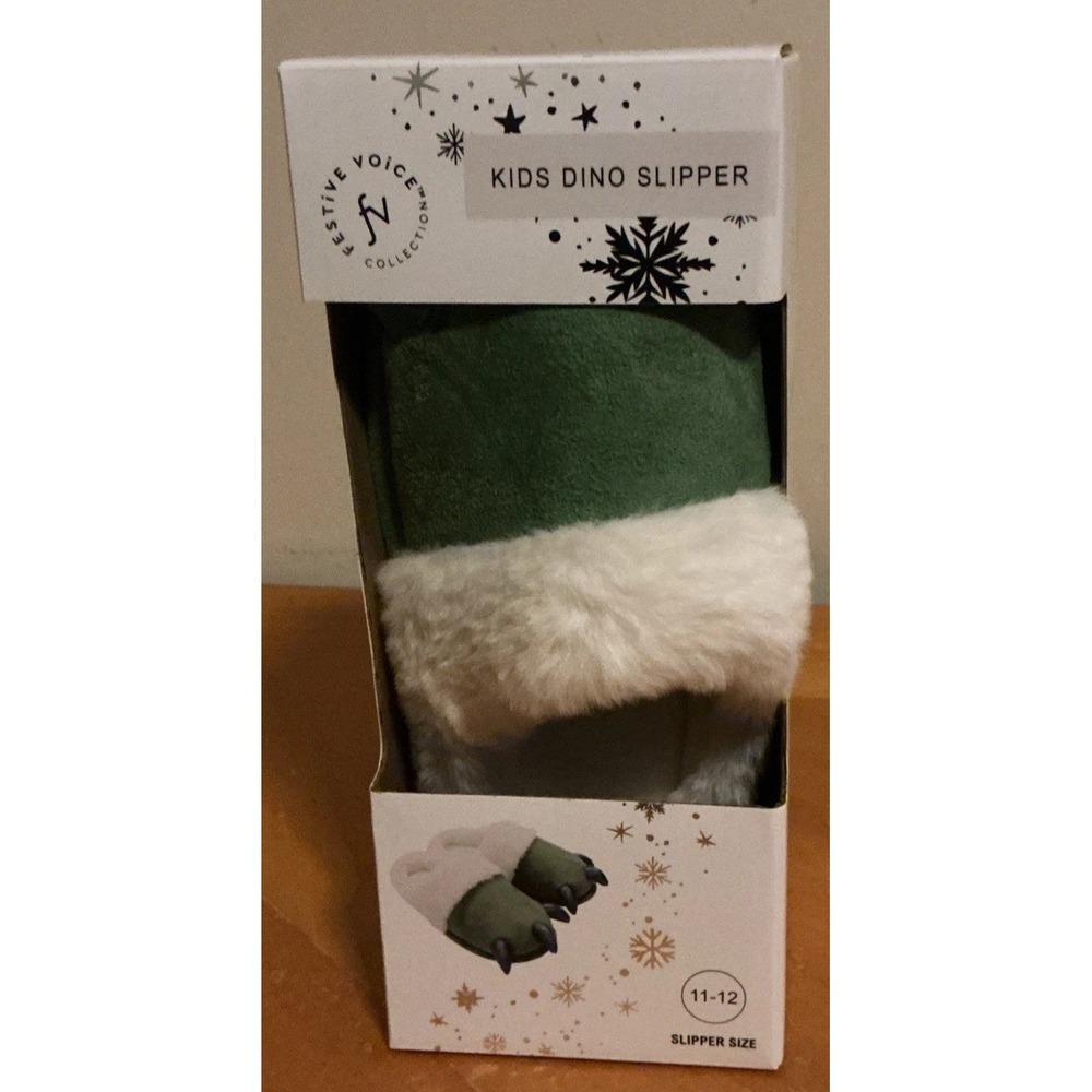 Festive Voice‎ Kids Dino Slippers, Green With Claws Size 11-12, New In Package
